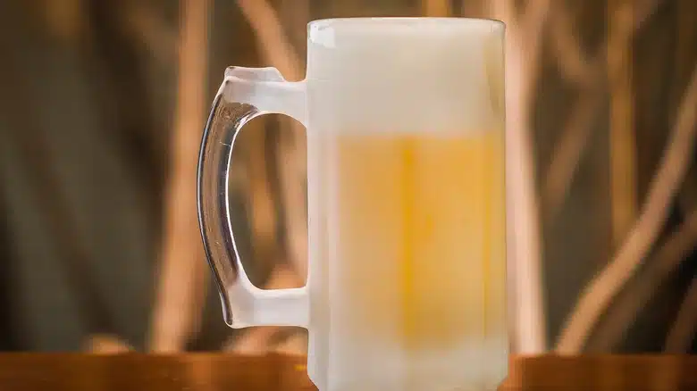 frozen beer in glass