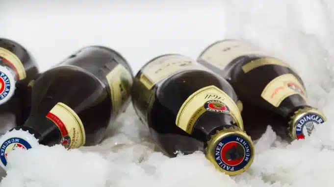 Beer bottles on ice